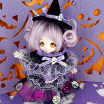 ハロウィンドレス&魔女帽子カチューシャセット・パープル