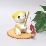 スコティッシュフォールド 猫・お魚大好き④ 粘土細工の置物［インテリア 飾り］ 