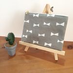 フラットポーチ 小 12×16  リボン グレー