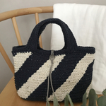 毛糸のストライプ柄トートバッグ☺︎navy×ivory