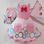 100cm~120cm 3点セット　キッズエプロン　リボン付き　きれいな模様　ストライプ
