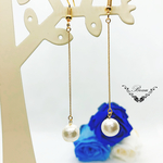 1粒コットンパールのロングピアス