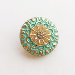 【チェコグラスボタン】ハートのふち模様のお花 ターコイズゴールド 18mm 1個