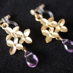 【限定１点】ノンホールピアス★フローリッシュ＆宝石質ピンクアメジスト・イヤリング 