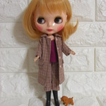 ブライス人形・リカちゃん人形のハンドメイド洋服＊あずき色チェック柄コート