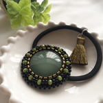 ビーズ刺繍 ヘアゴム   オリーブグリーン