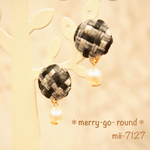 ツイードくるみボタンのコットンパールイヤリングorピアス