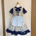 [ayu377様オーダー品]半袖エプロン付ワンピ青110