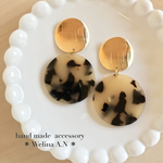 まん丸べっ甲とゴールドプレート 大ぶり ピアス/イヤリング 
