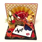 ちりめん細工「お正月 干支 書き初めいのしし✨」ミニ置物 