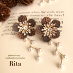 はなやかタータンチェック flowerイヤリング～Brown～
