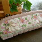 作成キット　ペンケース 花リネンとダブルレースタグ