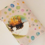 SALE!!【文庫本】ゴムバンド栞付ブックカバー★王冠ねこ 水玉★ピンク