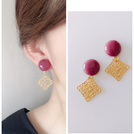 ハンドメイド  ピアス イヤリング  ボルドーカボション