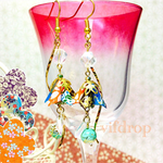 友禅千代紙 【青橙系】桜コーンと翡翠唐草和玉の和ピアス イヤリング