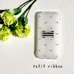 リボン☆ボーダー☆水玉☆ドット☆プラ板のiPhoneケース☆シンプル☆ゴールドラメ☆クリア☆かわいい