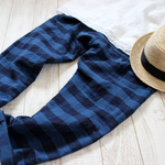 【再再販】ネイビー×濃いめネイビーチェック▼綿麻のサルエルパンツ▼