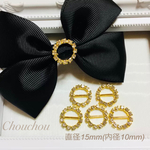 ラインストーン付リボンバックル ゴールド 直径15mm (5個セット)