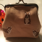 コーギーさんのがま口ポーチ 裏地帆布★白★