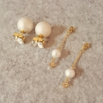 四角いスワロフスキーとパールの3wayピアス