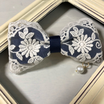 アンティークレースのバレッタ ネイビー