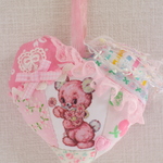 hana*ハンドメイド★レトロアニマル★パステルパッチクレイジーハートオーナメント♪ピンククマちゃん