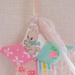 hana*ハンドメイド★レトロアニマル★パステルパッチスターオーナメント♪ホワイトバニーちゃん