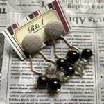 2way グレージュボタン×ジャラジャラ✨ピアス/イヤリング