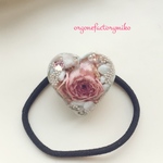 幸運メモリーオイル入り　ラリマー　　お守りハート　オルゴナイト　ヘアゴム