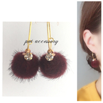 秋冬ピアス♡コロンと可愛いファーボール フープ♡赤