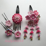 つまみ細工 髪飾り     ピンクの髪飾り