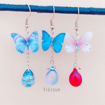 【注文製作】蝶々&チェコビーズ ガラス 雫 ピアス イヤリング アレルギー対応 