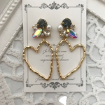 メタルハート♡チャームピアス【ブラックダイアモンド】