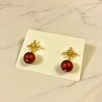 ボルドーカラーのコットンパールピアス＊シンプル＊秋＊冬＊クリスマス＊赤＊ゴールド＊大人可愛い＊パール