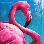 ○ 油絵・フレーム付き ○ - Square S - Flamingo- 