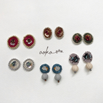 【assort ブラウン&レッド】刺繍ピアス/イヤリング