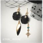 ゴシック/モノトーンリーフと星ピアス/ノンホールピアス
