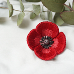 アネモネの刺繍ブローチ 小サイズ 立体刺繍［紅赤］