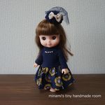 再４♡　※帽子は別売り(ご希望の場合にはお時間頂きます)　ソランちゃん　レミンちゃん服　メルちゃん服　アネモネ柄　ネイビーのワンピース　チュール　