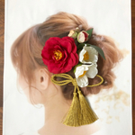 ♯再再再再再♯ シンプル和モダン＊紅椿&白椿の髪飾り＊  ゴールドタッセル付