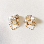 【再…々販】パールビジュー スクエア  ホワイト イヤリング/ピアス