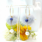 グレー ☆ ファー のフープピアス / ラピスラズリ / ファーピアス