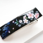 手描き　ヘアクリップ 川面に映ゆる桜　hc40
