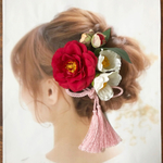 はんなり和モダン＊紅椿&白椿の髪飾り＊  ピンクタッセル付き