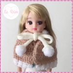 再販！ 在庫限り！ キャメル×白 ケープ【リカちゃん・オビツ・ブライス】ドール用