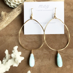 ラリマーペアシェイプの華奢大ぶりフープピアス💎