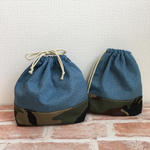 カモフラ☆ヒッコリー♪お弁当巾着と小巾着セット♪3色