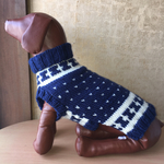 ネイビー白編み込み犬のセーター