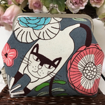 フラワー&キャット（グレー）♡がま口ポーチ