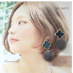 No.A473 人気♕ファー × デニムチャーム お洒落ピアス / イヤリング